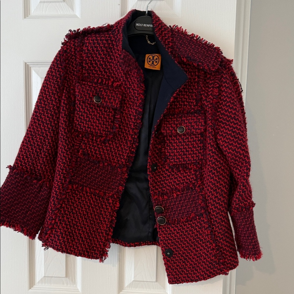 Tory Burch Burgundy Textured Jacket